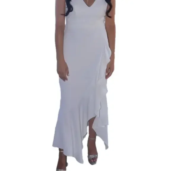 Xscape Womens Rhinestone Hi-Low Cocktail And Party Dress White 4 Xscape Womens Rhinestone Hi-Low Cocktail And Party Dress White 4